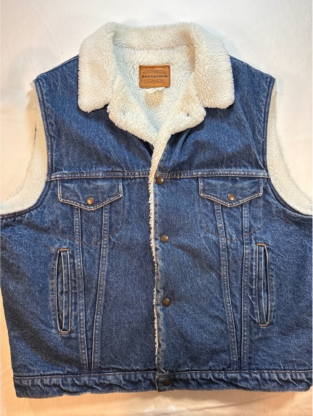 Roughshod Sherpa Lined Denim Vest Men’s Large Blue Jean Trucker Western 22”